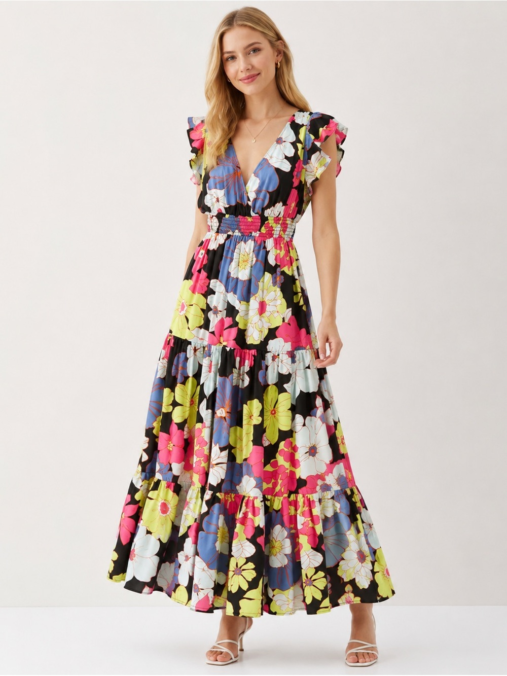 Modcloth‎ Tiered Ruffle Vamped Up Vagabond Floral Maxi Dress NWT Size Large
